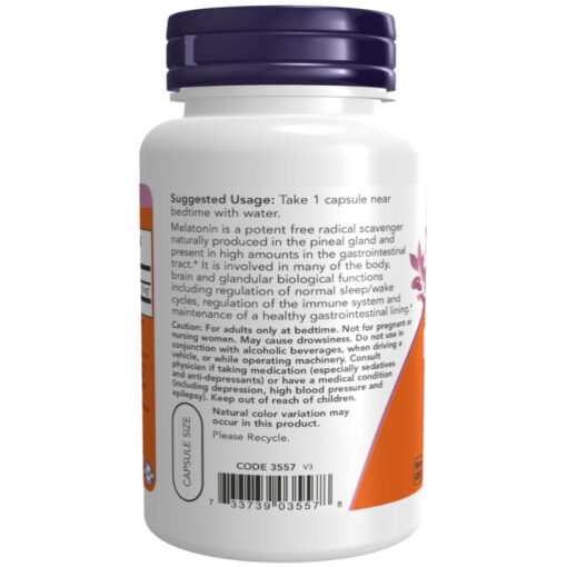 Now Foods – Melatonin 10 mg Extra Styrka – 100 Veggiekapslar - Bild 2