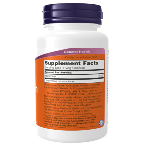 Now Foods – Melatonin 10 mg Extra Styrka – 100 Veggiekapslar - Bild 3